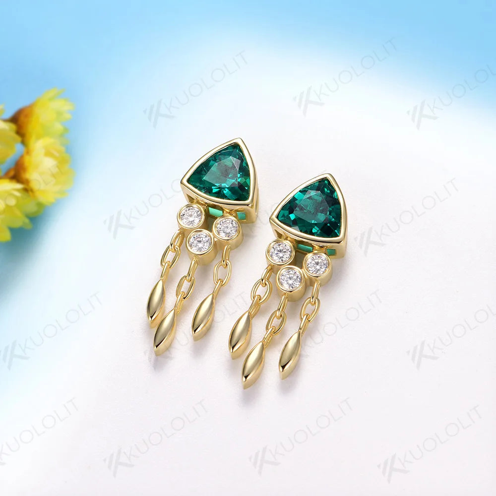Lab Grown Emerald Jellyfish Stud Earrings for Women Solid 14K 10K 585 Gold Moissanite Earrings for Christmas