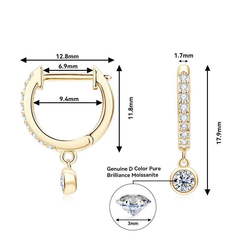 D Color Moissanite Huggie Drop Earrings
