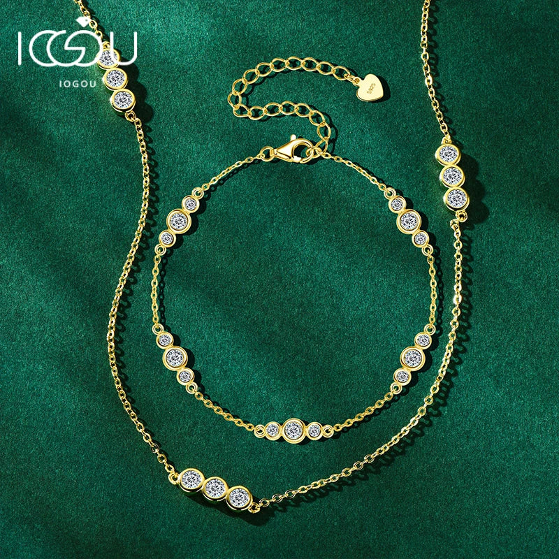 Moissanite Necklace And Bracelet Set Silver Gold Plated Jewelry Sets for Women Gifts Certified Lab Diamond