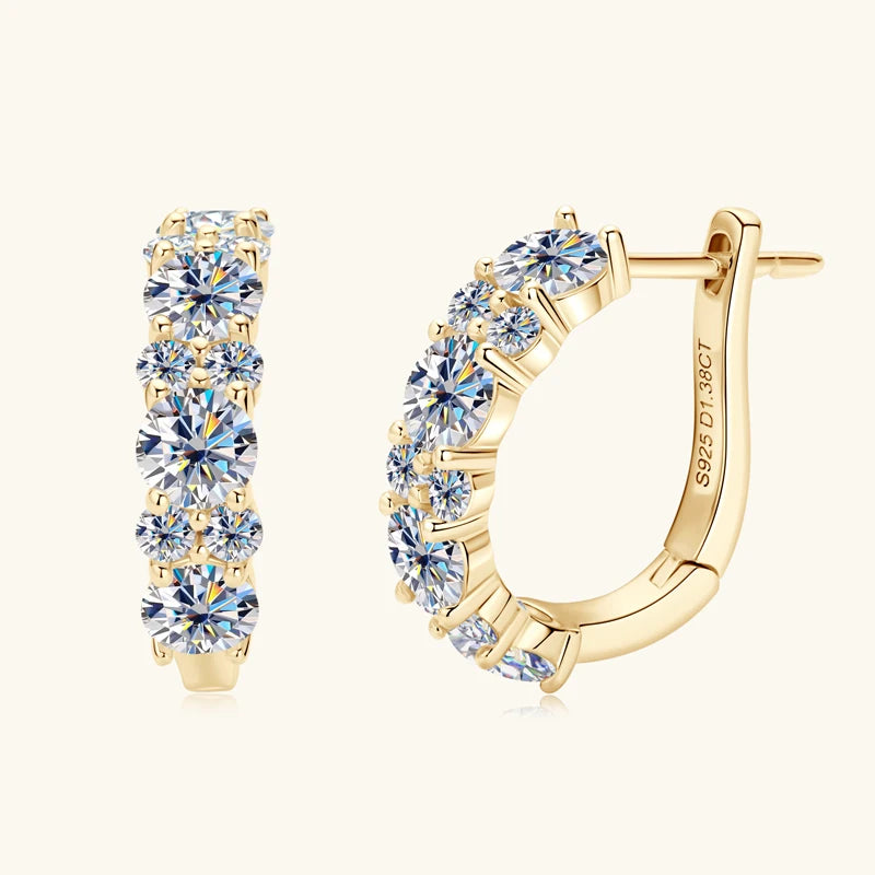 Women's Luxury Full Moisanite Diamond Hoop Earrings 4mm&2mm D Color VVS1 2.76cttw 100% 925 Sterling Silver Hoops Earrings