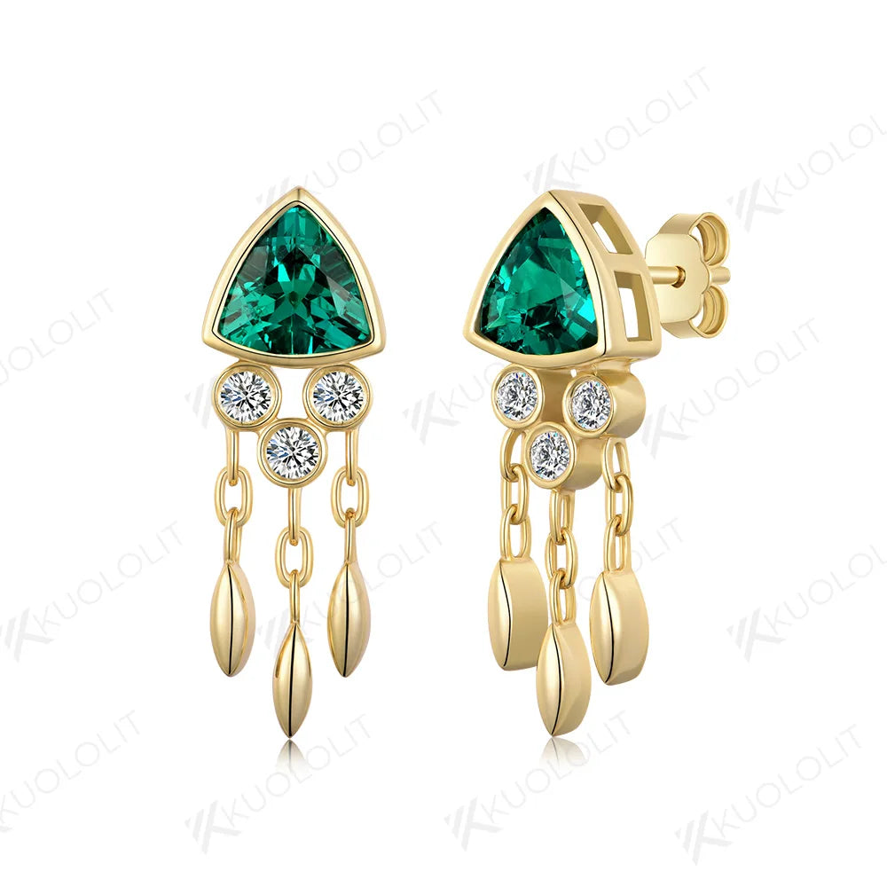 Lab Grown Emerald Jellyfish Stud Earrings for Women Solid 14K 10K 585 Gold Moissanite Earrings for Christmas