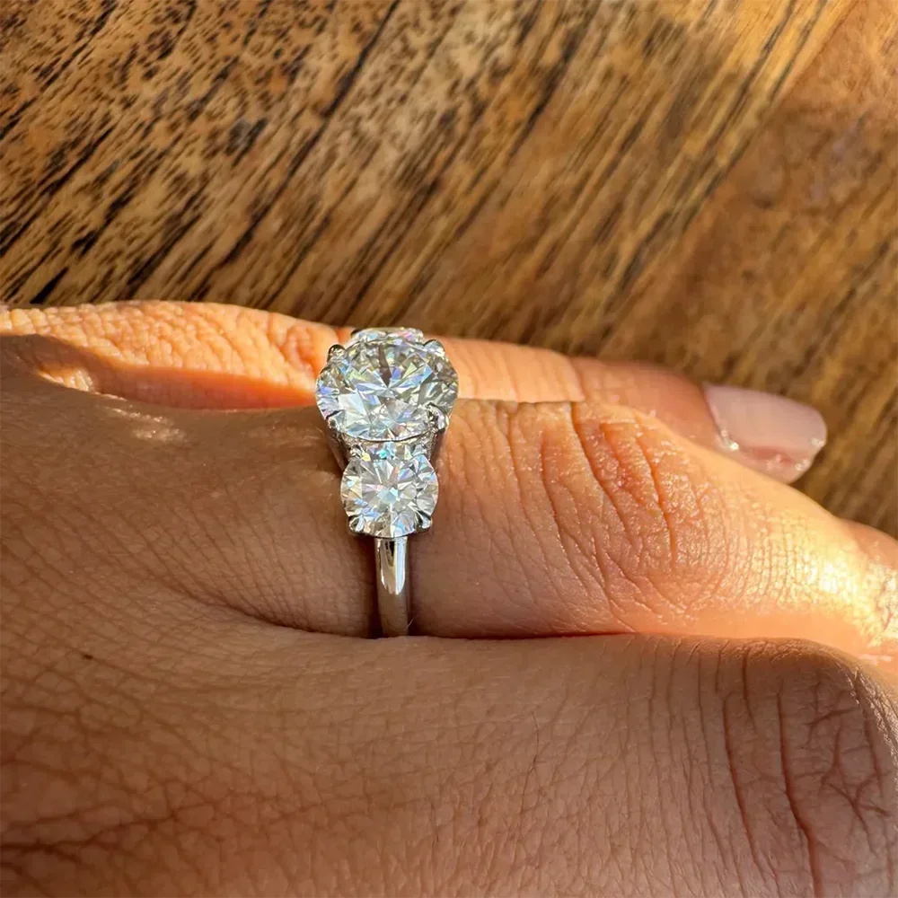 Engagement Ring with Certificates  Silver 3-stone Round Brilliant Cut Diamond Wedding