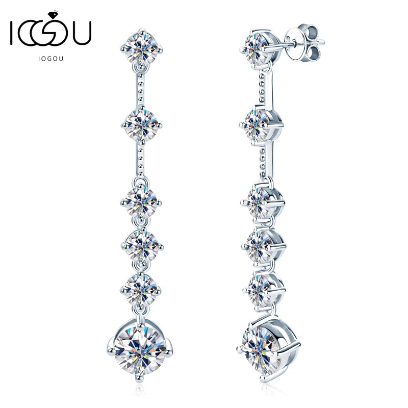 Diamond Long Drop Earrings for Girls Round  8mm Moissanite With 5mm Zircon Real 925 Silver 2023 Trend  Jewerly