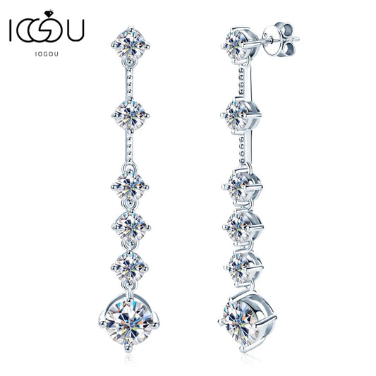 Diamond Long Drop Earrings for Girls Round  8mm Moissanite With 5mm Zircon Real 925 Silver 2023 Trend  Jewerly