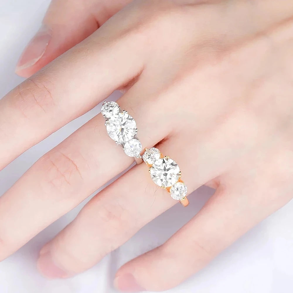 Engagement Ring with Certificates  Silver 3-stone Round Brilliant Cut Diamond Wedding