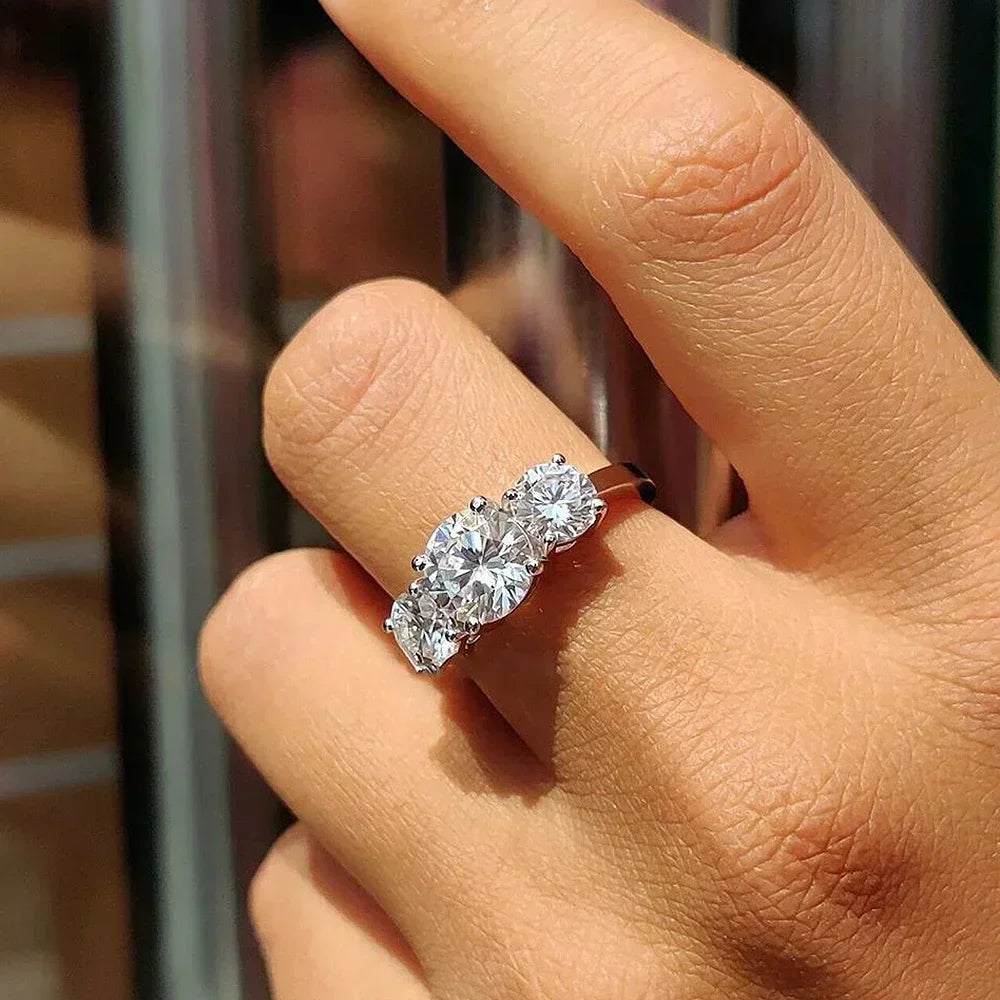 Engagement Ring with Certificates  Silver 3-stone Round Brilliant Cut Diamond Wedding