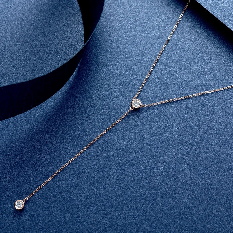 Moissanite Diamond Necklace For Women Tassel Pendant 925 Silver Rose Gold/ Yellow Gold Plated Sexy Girl Jewelry