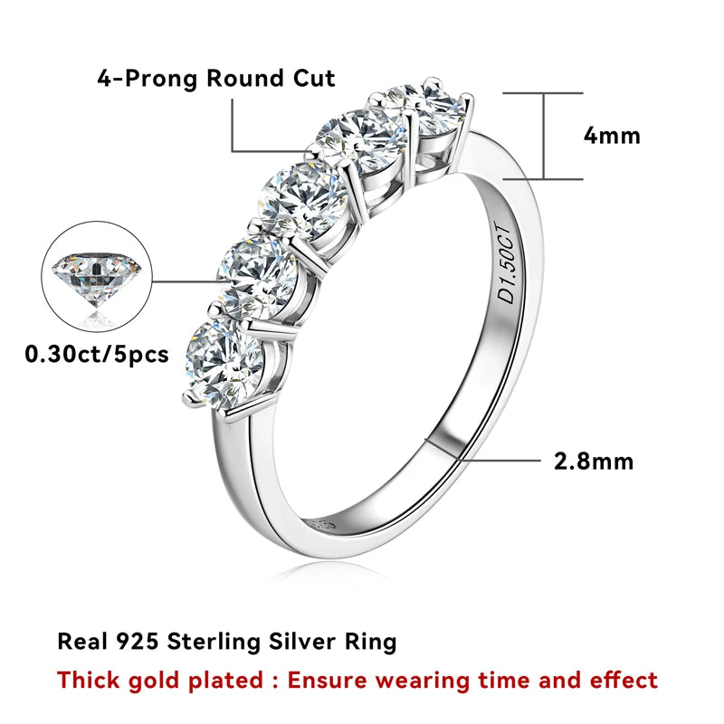 Ring 4mm D Moissanite Half Eternity Wedding Band Anniversary Rings for Women Silver 925 Fine Jewelry