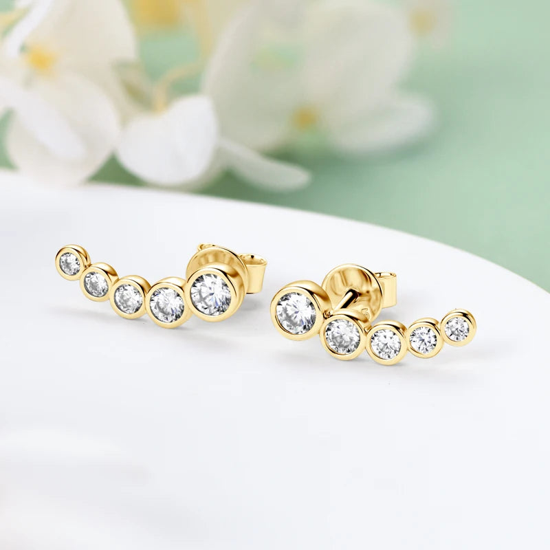 Bezel Moissanite Jewelry Set Silver 925 Bubble Pendant Necklace Stud Earrings Women's Gift Valentine Day Christmas