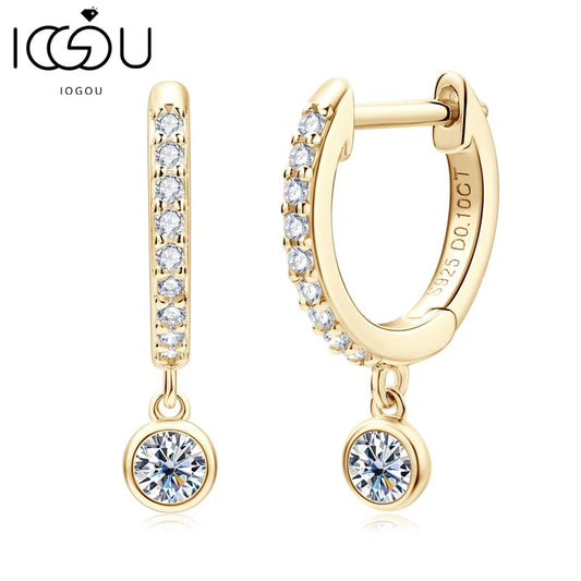 D Color Moissanite Huggie Drop Earrings
