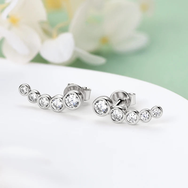 Bezel Moissanite Jewelry Set Silver 925 Bubble Pendant Necklace Stud Earrings Women's Gift Valentine Day Christmas