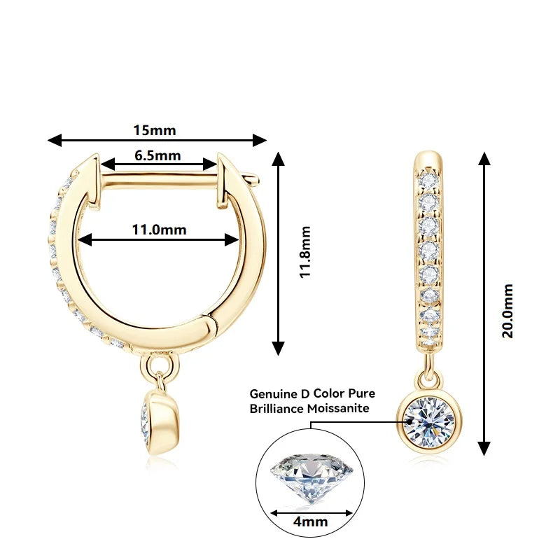D Color Moissanite Huggie Drop Earrings