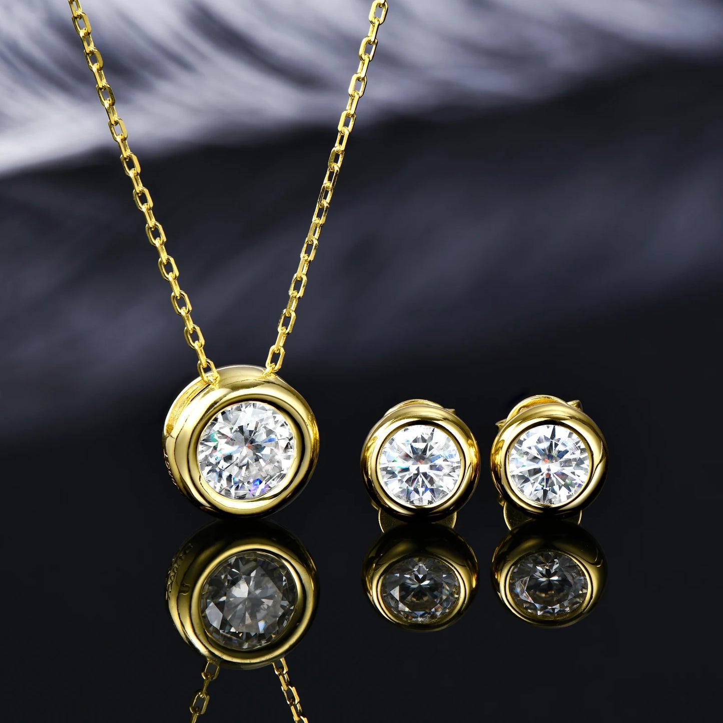Moissanite Jewelry Set 925 Silver 18k Gold Plated Pendant Necklace Stud Earrings Set for Women Men Gift