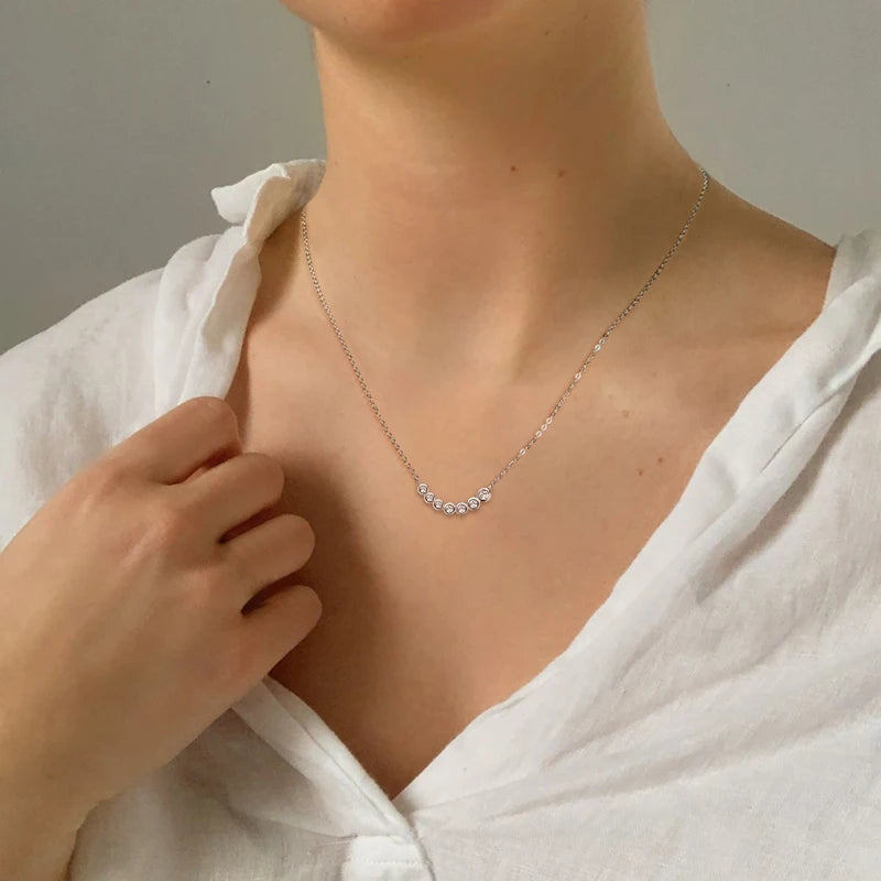 Bezel Moissanite Jewelry Set Silver 925 Bubble Pendant Necklace Stud Earrings Women's Gift Valentine Day Christmas