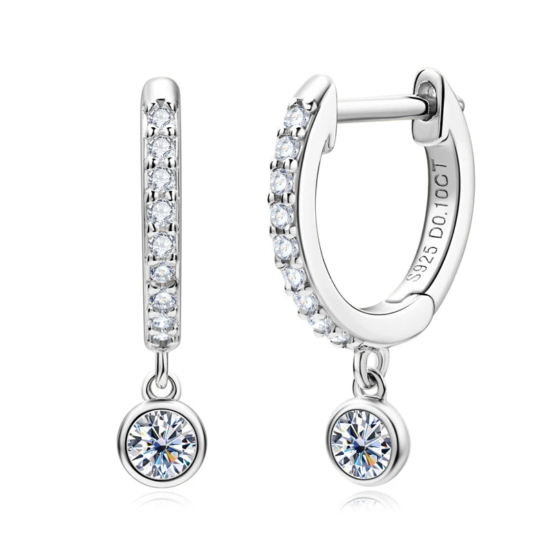 D Color Moissanite Huggie Drop Earrings