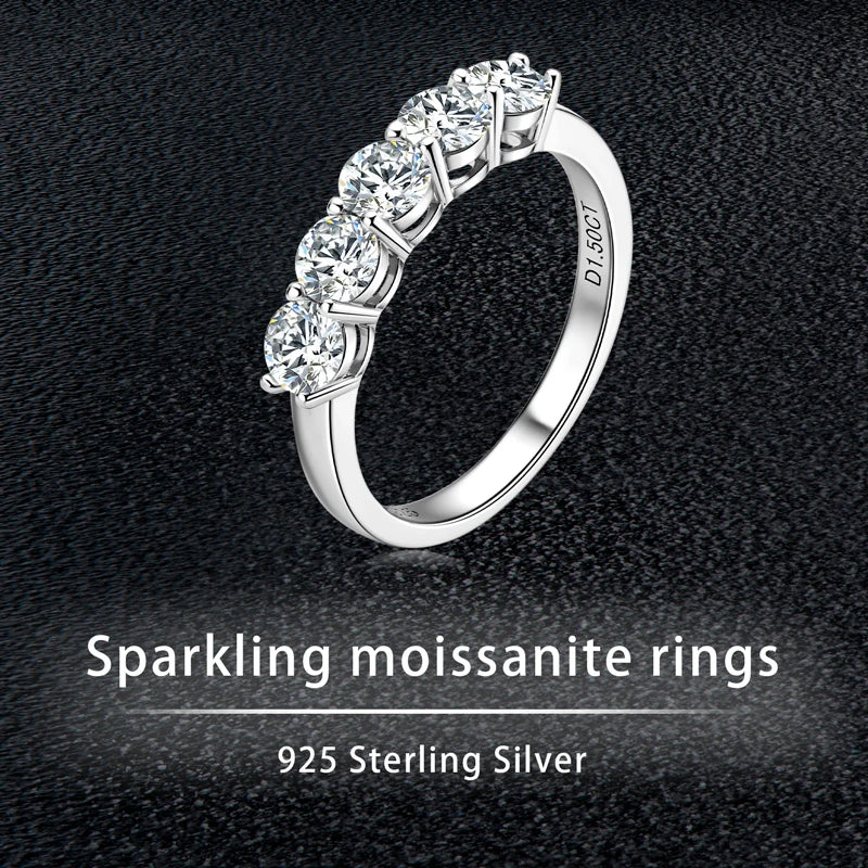 Ring 4mm D Moissanite Half Eternity Wedding Band Anniversary Rings for Women Silver 925 Fine Jewelry