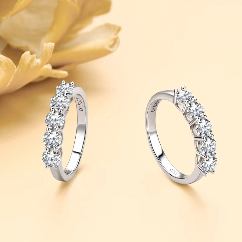 Ring 4mm D Moissanite Half Eternity Wedding Band Anniversary Rings for Women Silver 925 Fine Jewelry