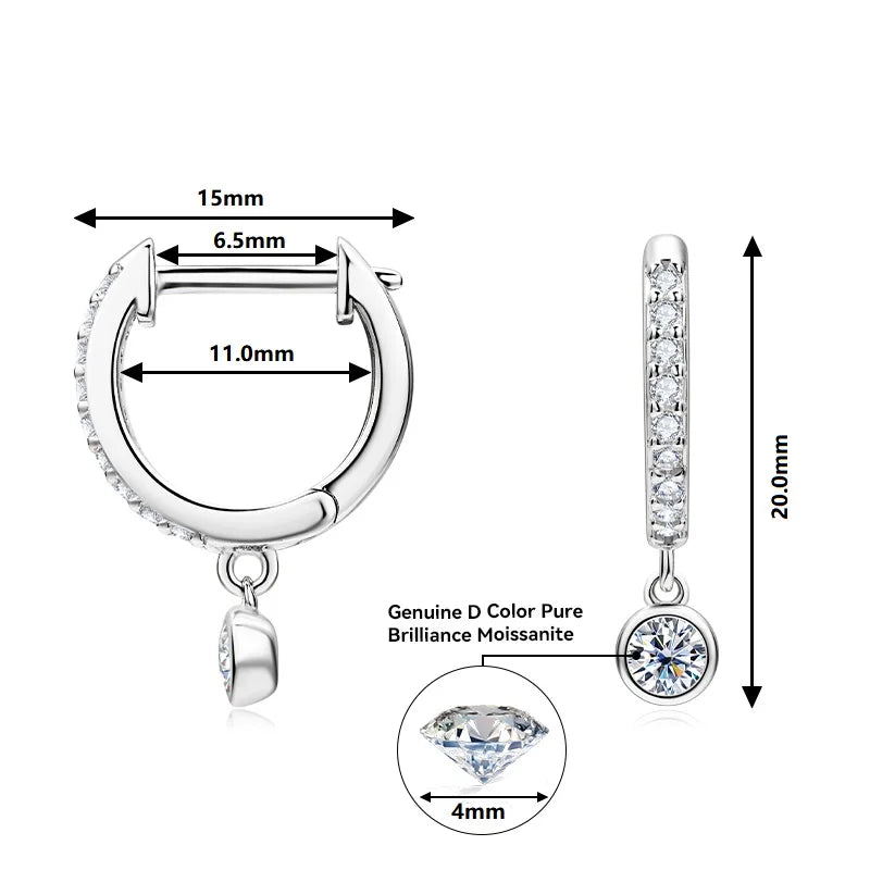 D Color Moissanite Huggie Drop Earrings