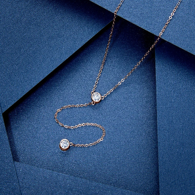 Moissanite Diamond Necklace For Women Tassel Pendant 925 Silver Rose Gold/ Yellow Gold Plated Sexy Girl Jewelry