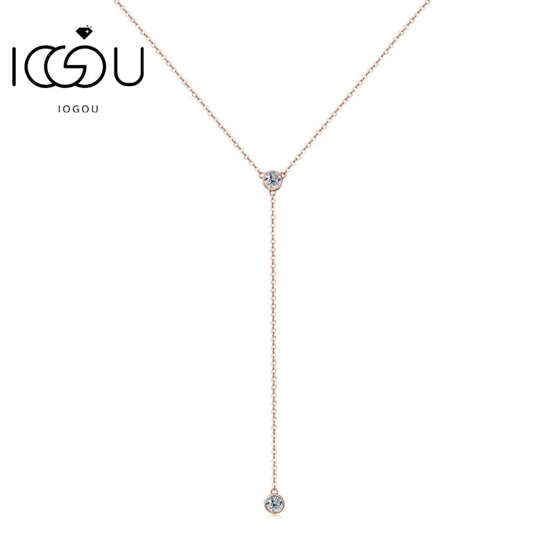 Moissanite Diamond Necklace For Women Tassel Pendant 925 Silver Rose Gold/ Yellow Gold Plated Sexy Girl Jewelry