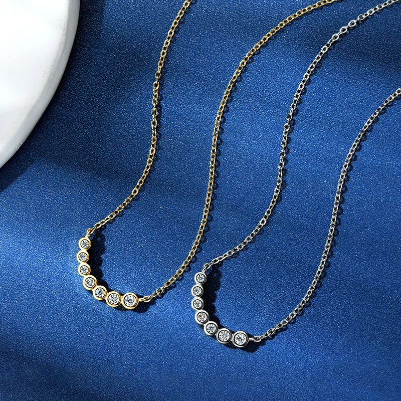 Bezel Moissanite Jewelry Set Silver 925 Bubble Pendant Necklace Stud Earrings Women's Gift Valentine Day Christmas