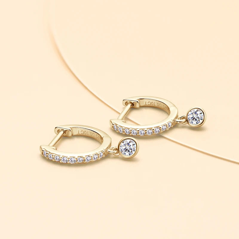 D Color Moissanite Huggie Drop Earrings