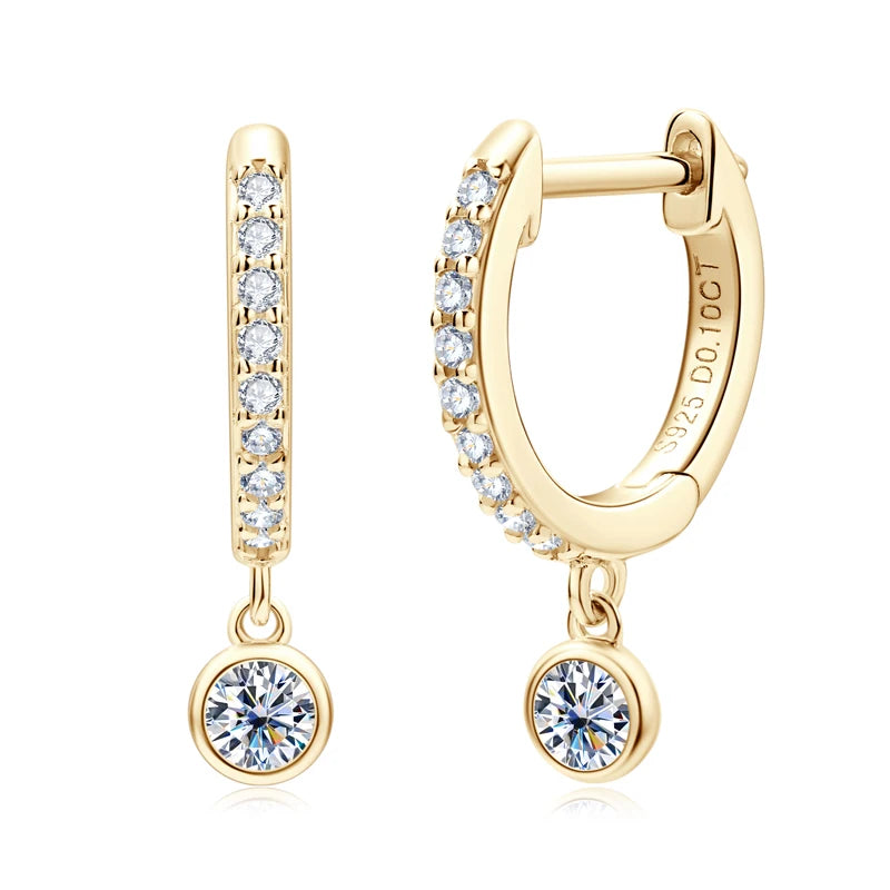 D Color Moissanite Huggie Drop Earrings