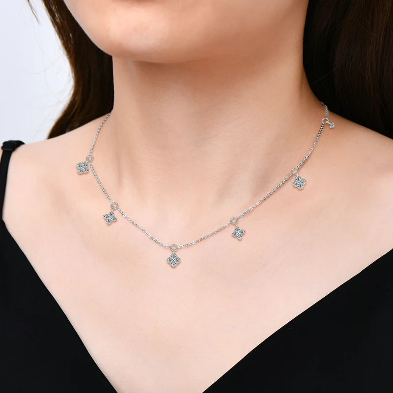 Moissanite Clover Necklace for Women 925 Sterling Silver Charm Choker Engagement