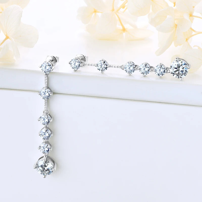 Diamond Long Drop Earrings for Girls Round  8mm Moissanite With 5mm Zircon Real 925 Silver 2023 Trend  Jewerly