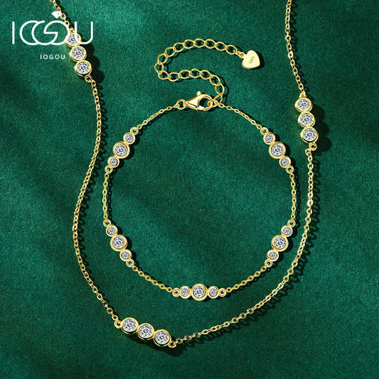 Moissanite Necklace And Bracelet Set Silver Gold Plated Jewelry Sets for Women Gifts Certified Lab Diamond