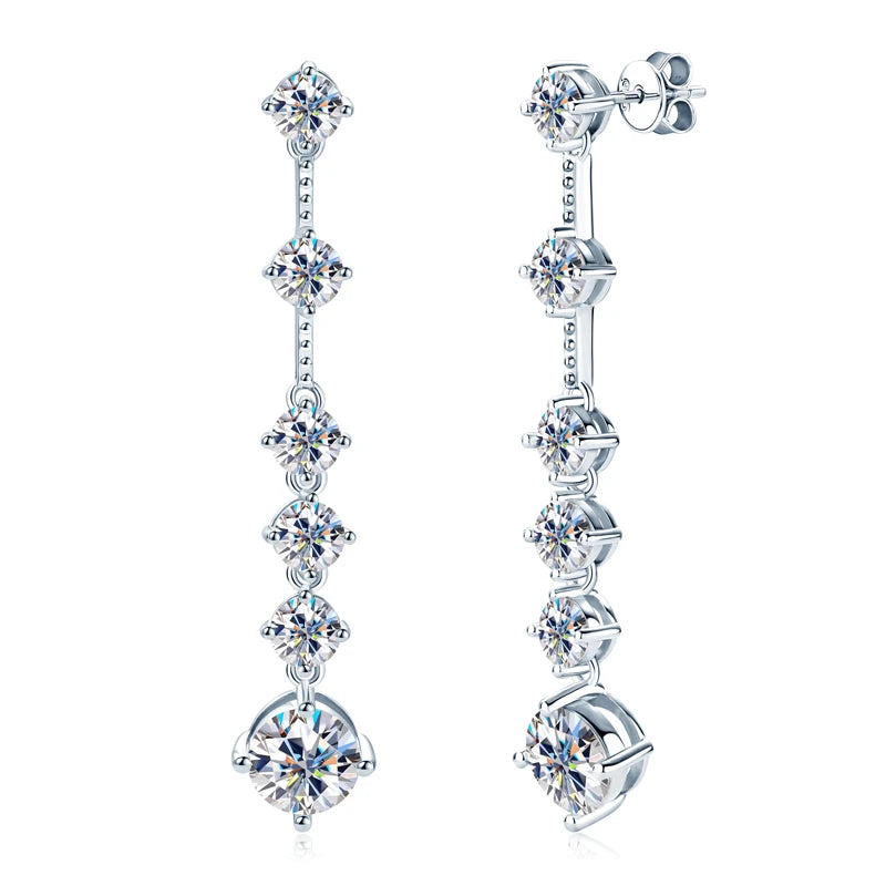 Diamond Long Drop Earrings for Girls Round  8mm Moissanite With 5mm Zircon Real 925 Silver 2023 Trend  Jewerly