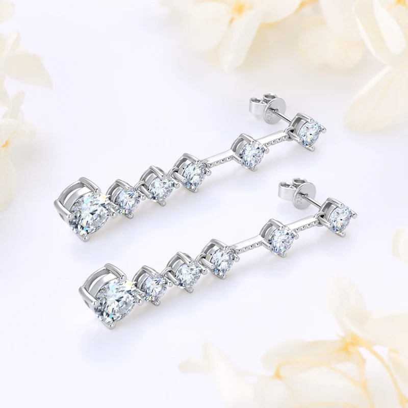 Diamond Long Drop Earrings for Girls Round  8mm Moissanite With 5mm Zircon Real 925 Silver 2023 Trend  Jewerly