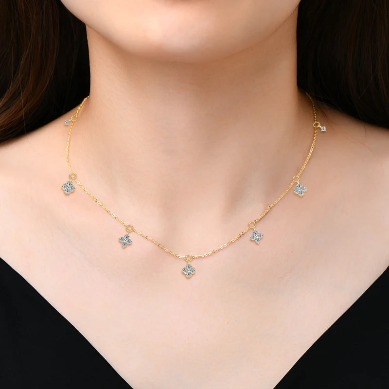 Moissanite Clover Necklace for Women 925 Sterling Silver Charm Choker Engagement
