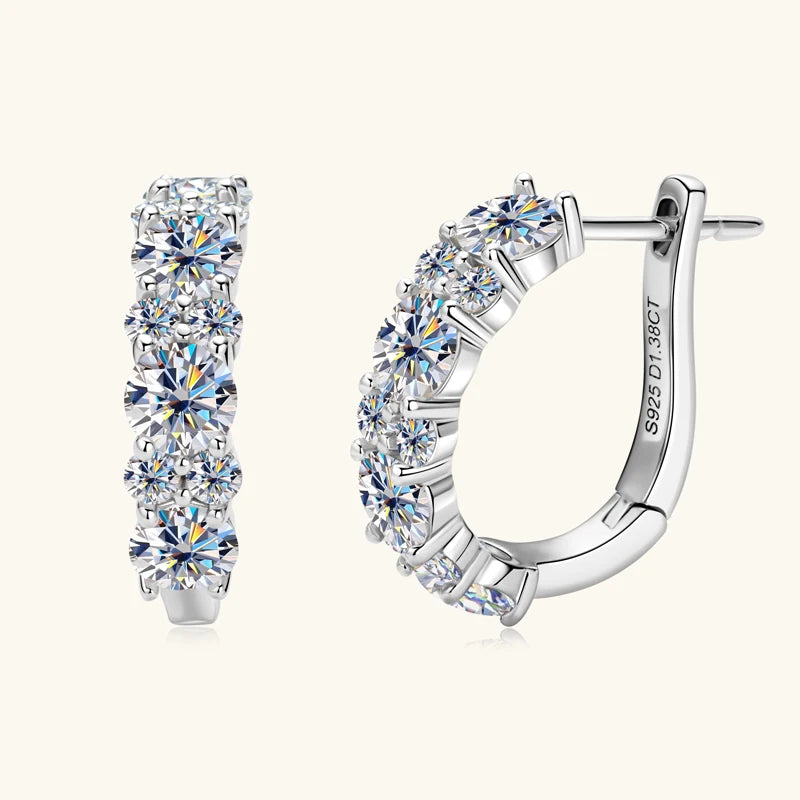 Women's Luxury Full Moisanite Diamond Hoop Earrings 4mm&2mm D Color VVS1 2.76cttw 100% 925 Sterling Silver Hoops Earrings